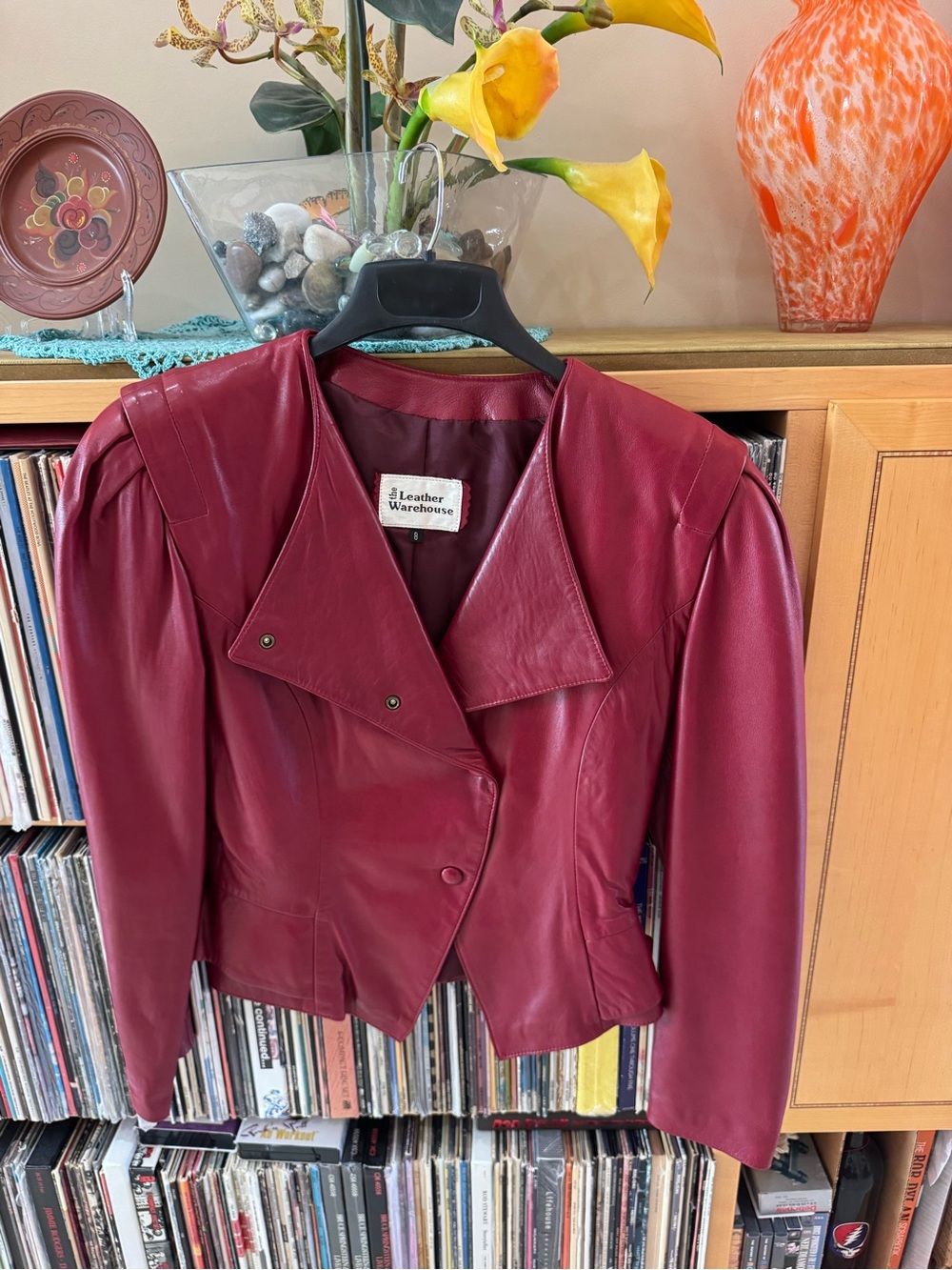 PRICE DROP: VTG 80s, NWOT, LEATHER WAREHOUSE, 8, lined BURGUNDY LAMBSKIN LEATHER